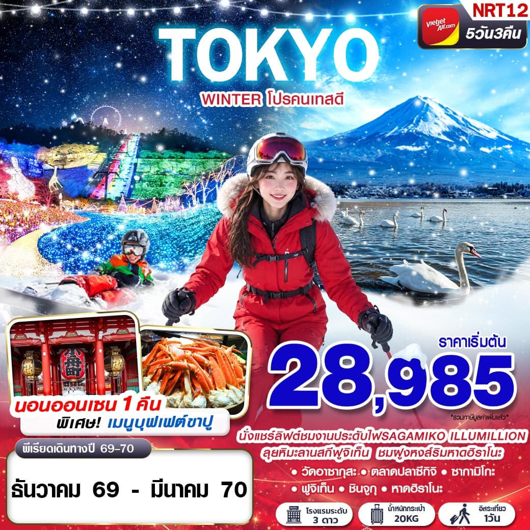 ทัวร์โตเกียว TOKYO WINTER โปรคนเทสดี (FREEDAY) (VZ) 5วัน 3คืน
