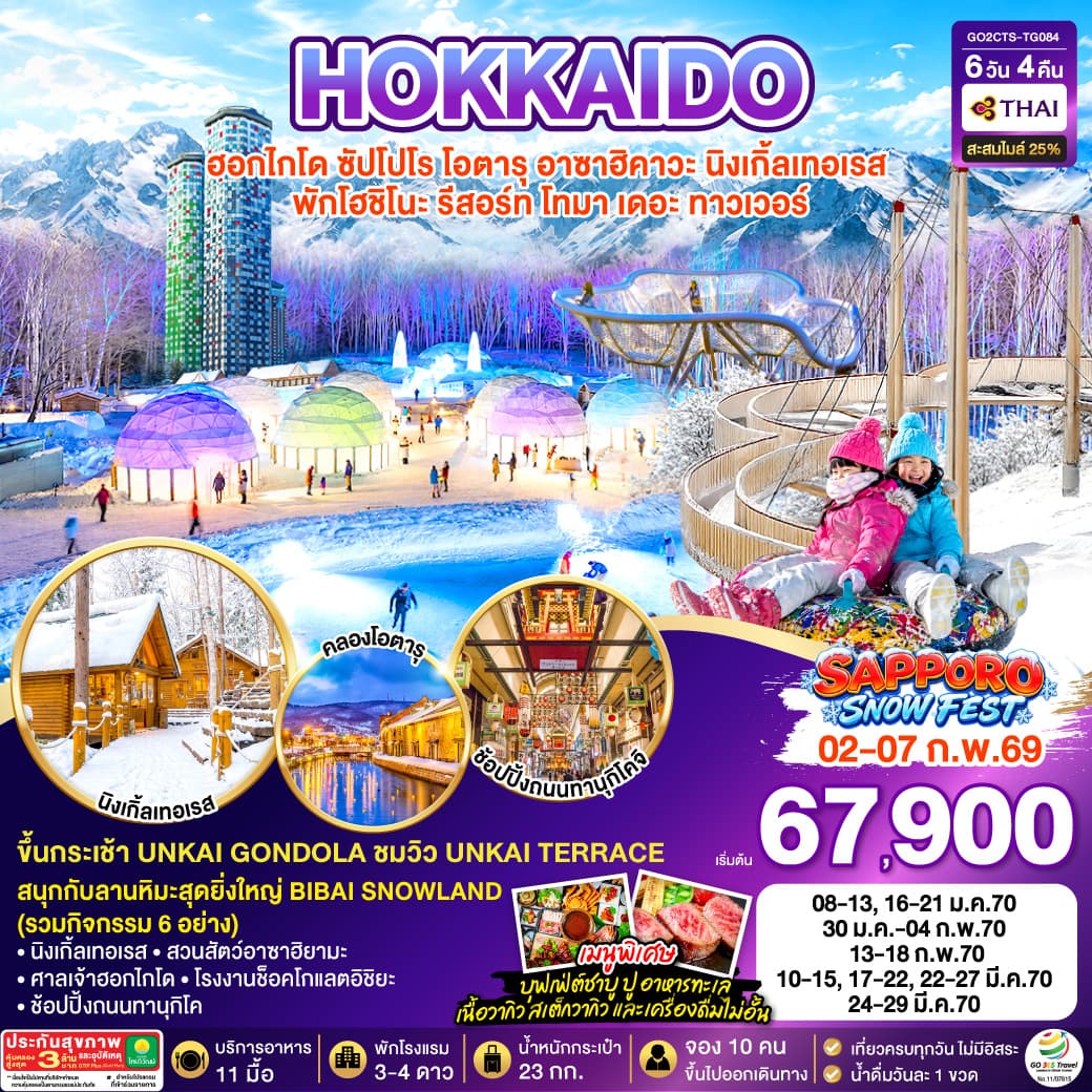 ทัวร์ฮอกไกโด HOKKAIDO TOMAMU FURANO SNOW WINTER (TG) 6วัน 4คืน