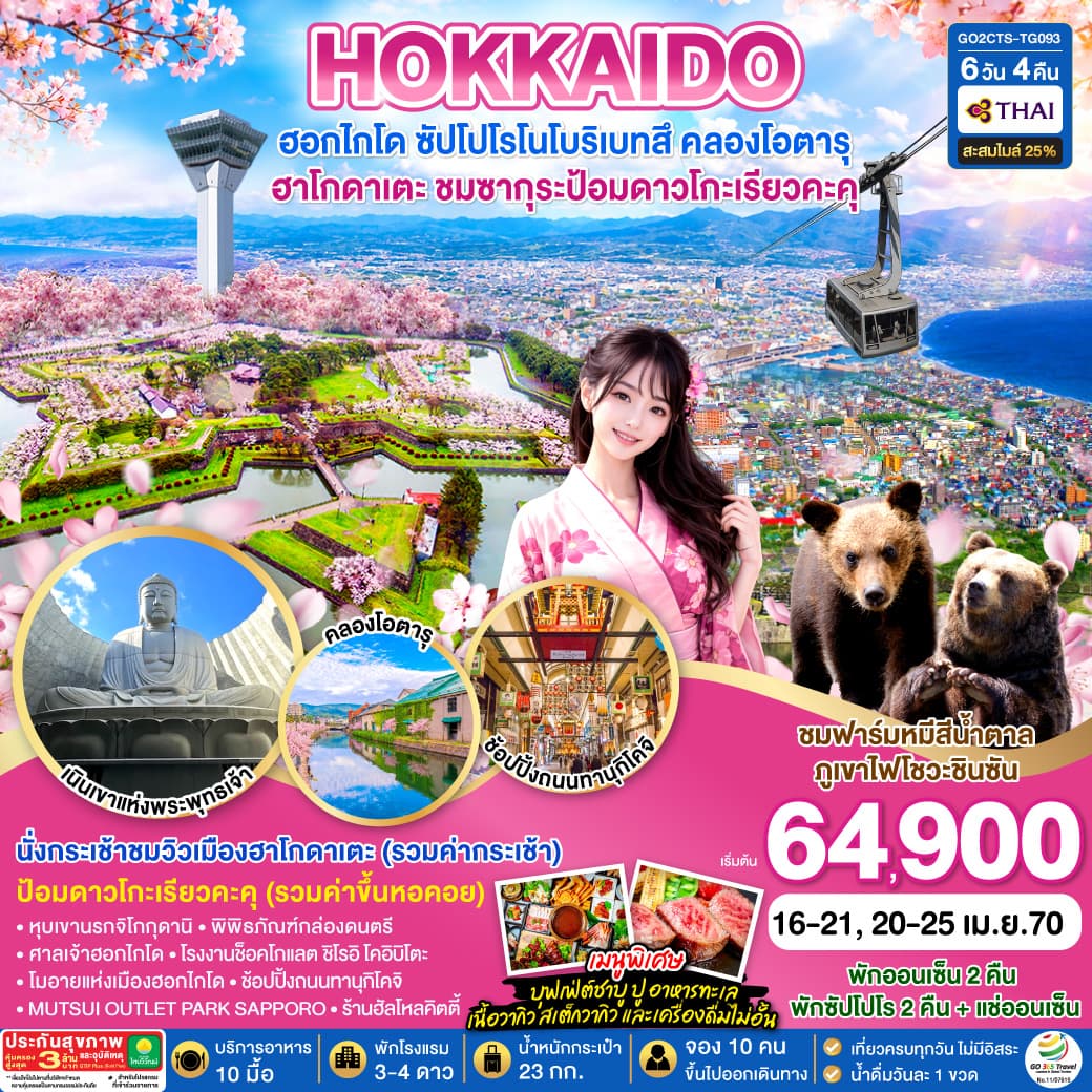 ทัวร์ฮอกไกโด HOKKAIDO HAKODATE TOYA SAKURA (TG) 6วัน 4คืน