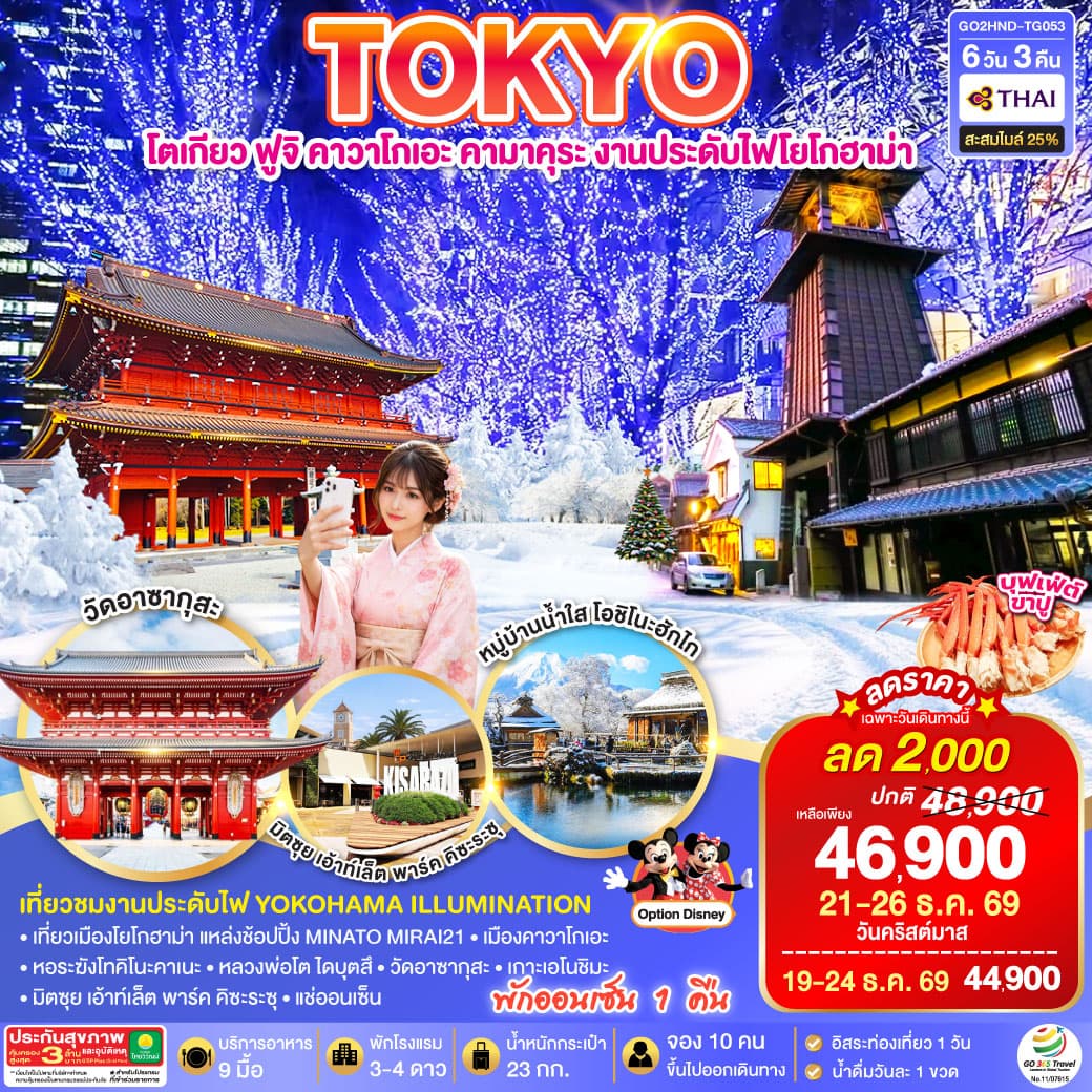 ทัวร์โตเกียว TOKYO FUJI YOKOHAMA WINTER LIGHT UP (TG) 6วัน 3คืน