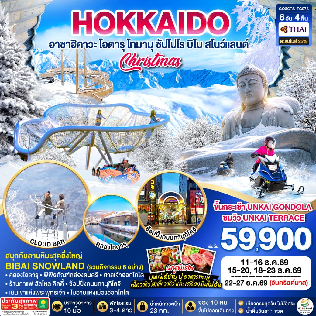 ทัวร์ฮอกไกโด HOKKAIDO TOMAMU FURANO POWDER SNOW (TG) 6วัน 4คืน