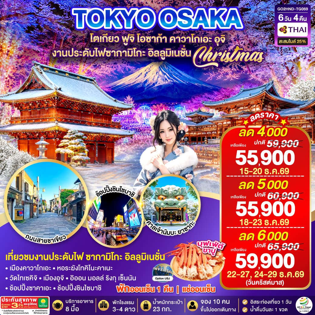 ทัวร์ญี่ปุ่น TOKYO OSAKA TAKAYAMA ILLUMINATION WINTER (TG) 6วัน 4คืน