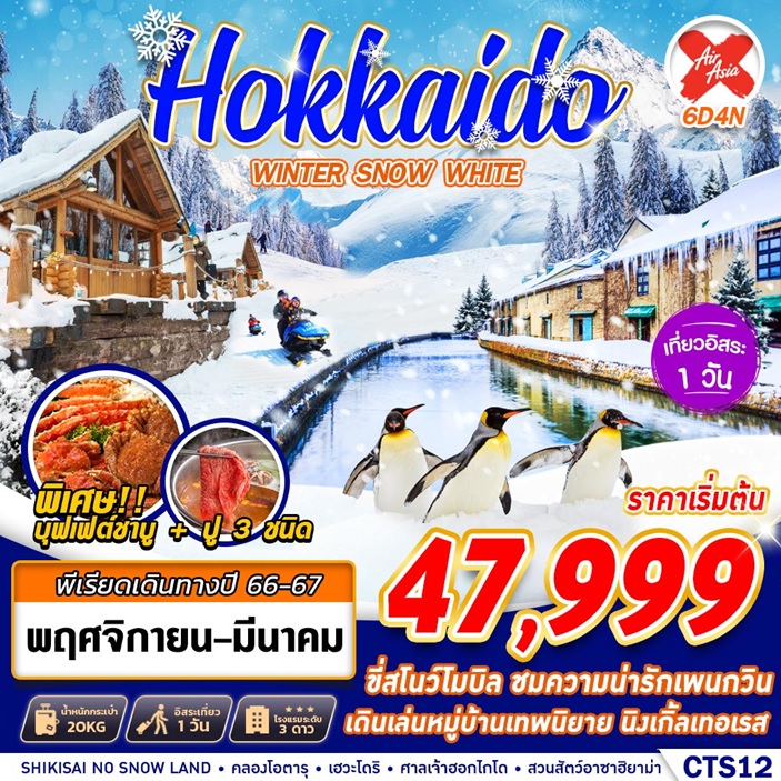 ทัวร์ญี่ปุ่น Hokkaido Winter Snow White (Xj) 6วัน 4คืน Cts12 - J54231031 -  Letago Travel & Tours – เลททาโก ทัวร์ต่างประเทศ ตัวจริง เปิดตั้งแต่ปี 2009